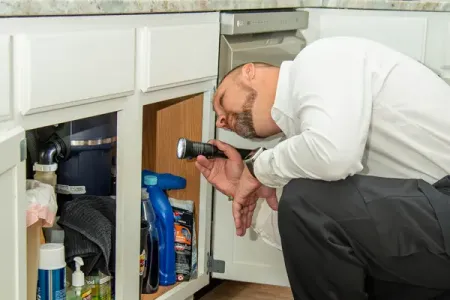 technician inspecting kitchen
